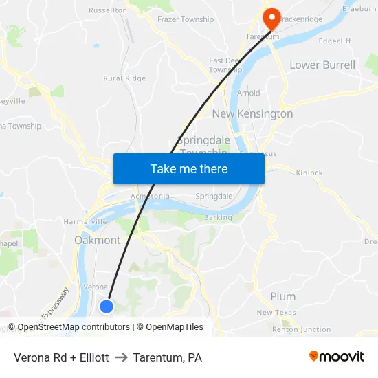 Verona Rd + Elliott to Tarentum, PA map