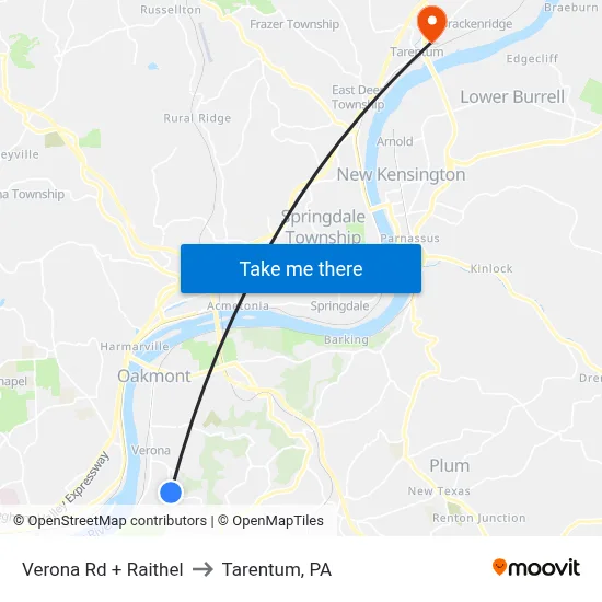 Verona Rd + Raithel to Tarentum, PA map