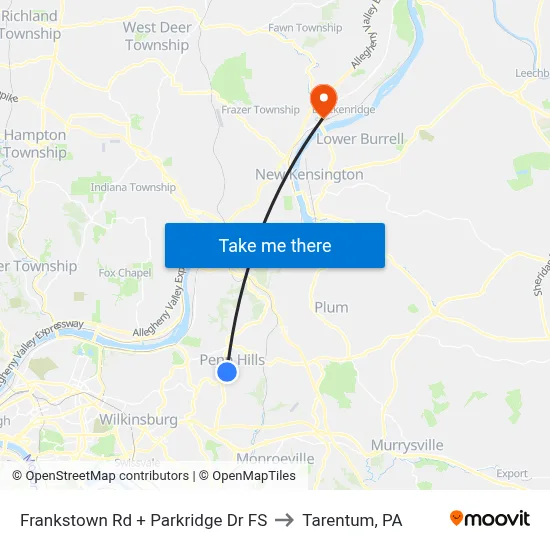 Frankstown Rd + Parkridge Dr FS to Tarentum, PA map
