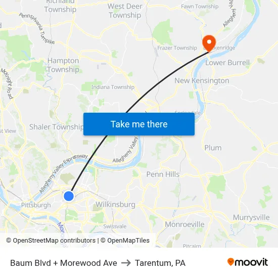 Baum Blvd + Morewood Ave to Tarentum, PA map