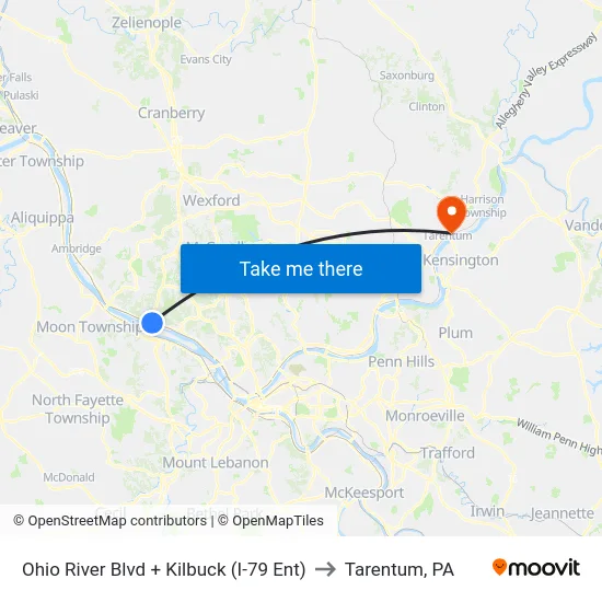 Ohio River Blvd + Kilbuck (I-79 Ent) to Tarentum, PA map