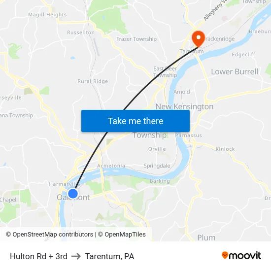 Hulton Rd + 3rd to Tarentum, PA map