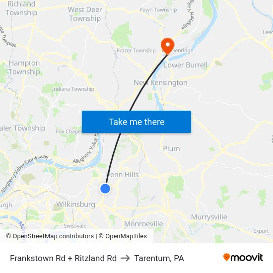 Frankstown Rd + Ritzland Rd to Tarentum, PA map