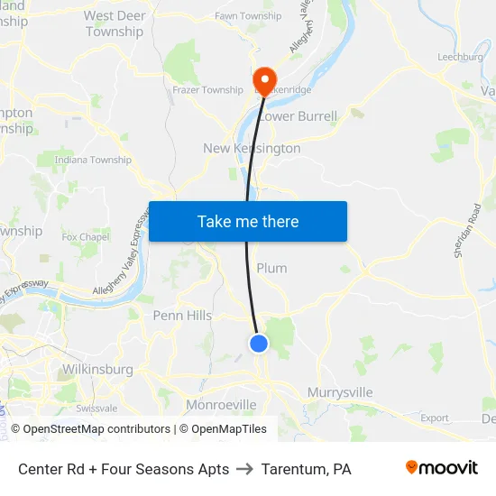 Center Rd + Four Seasons Apts to Tarentum, PA map