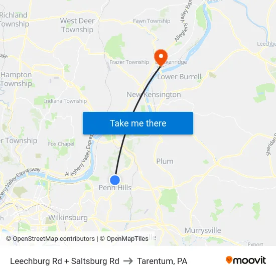 Leechburg Rd + Saltsburg Rd to Tarentum, PA map
