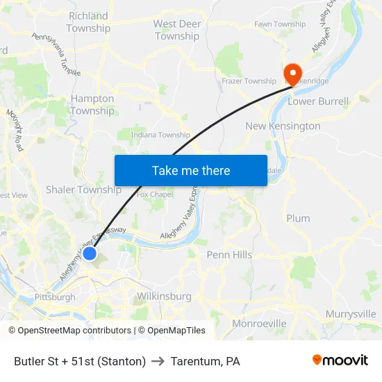 Butler St + 51st (Stanton) to Tarentum, PA map