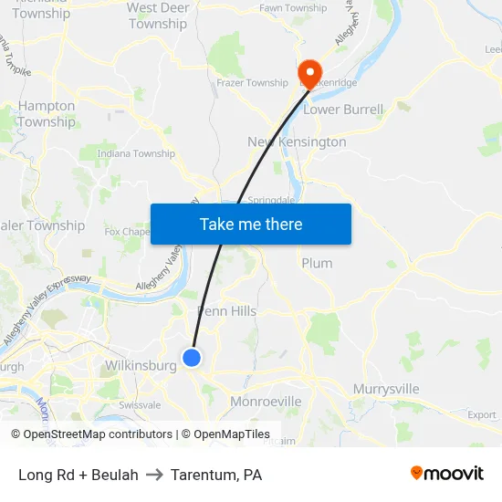 Long Rd + Beulah to Tarentum, PA map