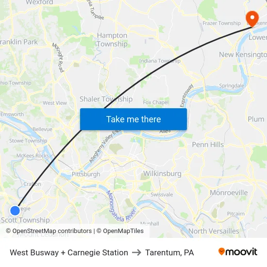 West Busway + Carnegie Station to Tarentum, PA map