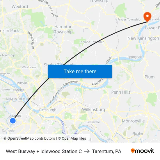 West Busway + Idlewood Station C to Tarentum, PA map