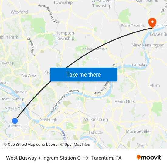 West Busway + Ingram Station C to Tarentum, PA map