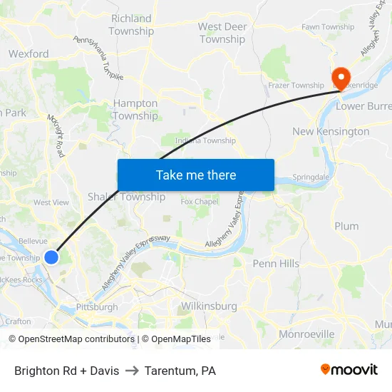 Brighton Rd + Davis to Tarentum, PA map