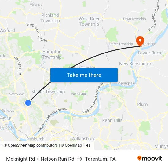 Mcknight Rd + Nelson Run Rd to Tarentum, PA map
