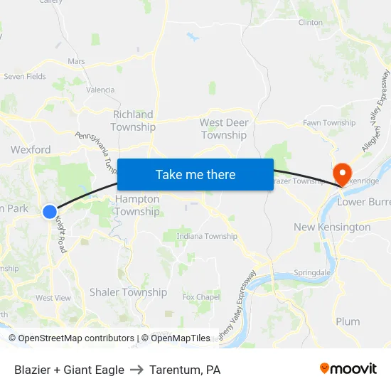 Blazier + Giant Eagle to Tarentum, PA map