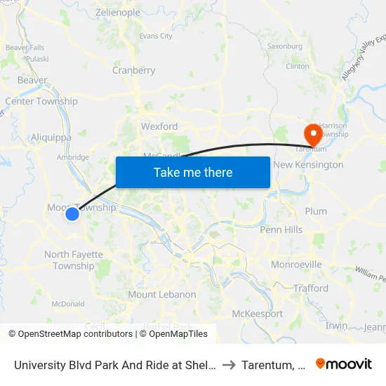 University Blvd Park And Ride at Shelter to Tarentum, PA map