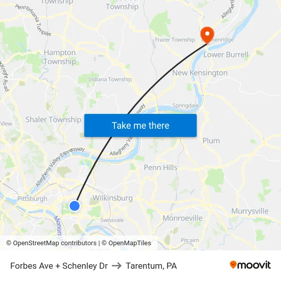 Forbes Ave + Schenley Dr to Tarentum, PA map
