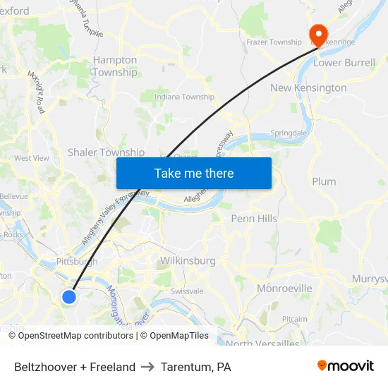 Beltzhoover + Freeland to Tarentum, PA map