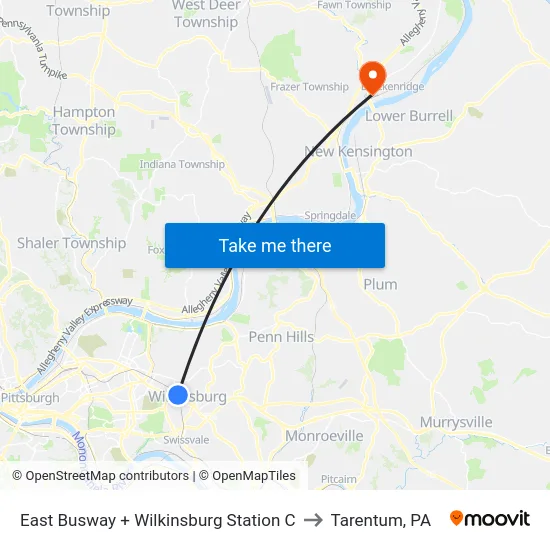 East Busway + Wilkinsburg Station C to Tarentum, PA map