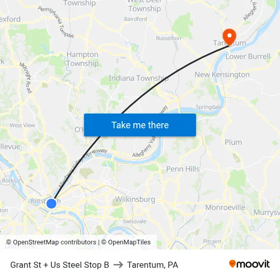 Grant St + Us Steel Stop B to Tarentum, PA map