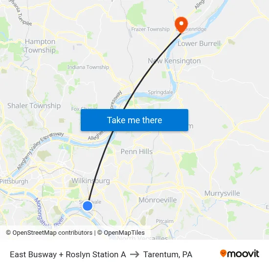 East Busway + Roslyn Station A to Tarentum, PA map