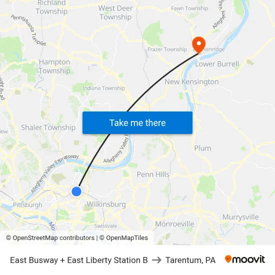 East Busway + East Liberty Station B to Tarentum, PA map