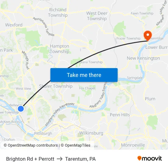 Brighton Rd + Perrott to Tarentum, PA map