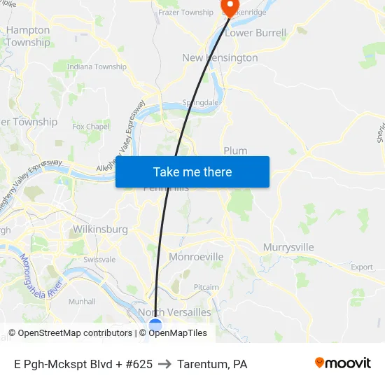 E Pgh-Mckspt Blvd + #625 to Tarentum, PA map