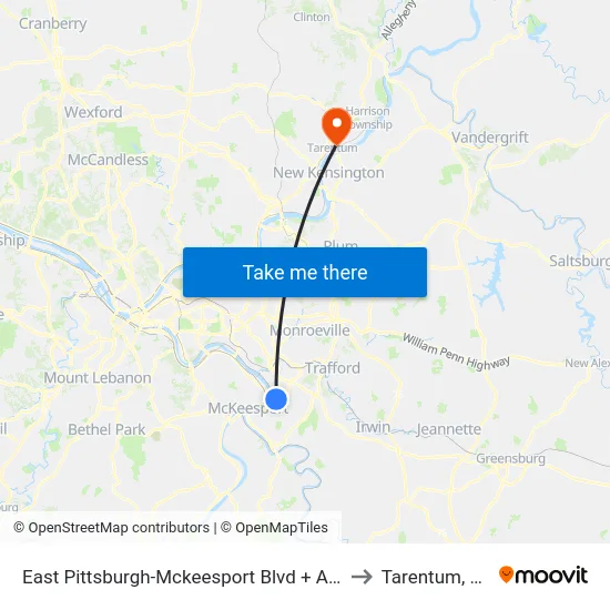 East Pittsburgh-Mckeesport Blvd + Ault to Tarentum, PA map