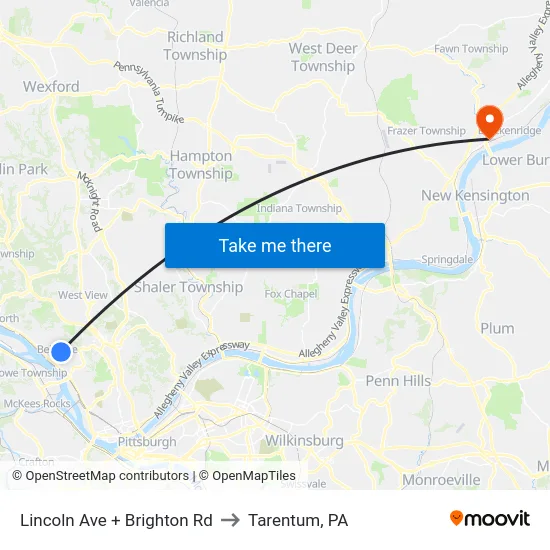 Lincoln Ave + Brighton Rd to Tarentum, PA map