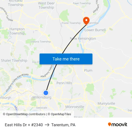 East Hills Dr + #2340 to Tarentum, PA map