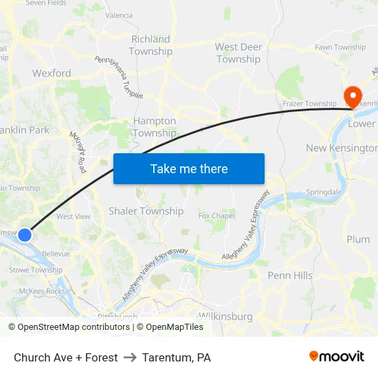 Church Ave + Forest to Tarentum, PA map