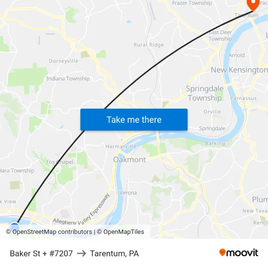 Baker St + #7207 to Tarentum, PA map