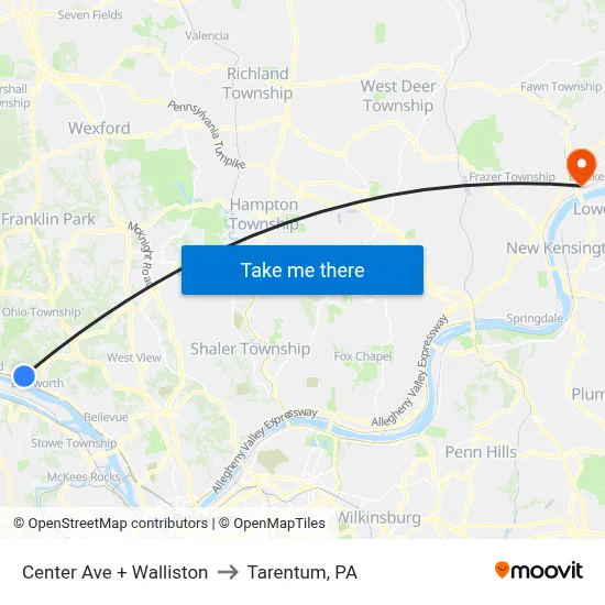 Center Ave + Walliston to Tarentum, PA map