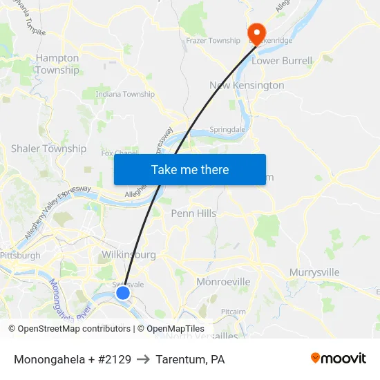 Monongahela + #2129 to Tarentum, PA map