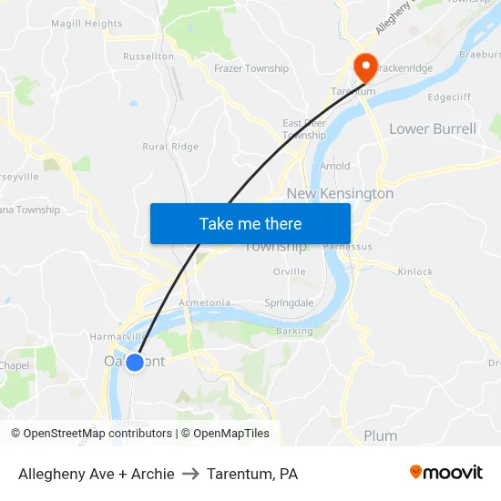 Allegheny Ave + Archie to Tarentum, PA map