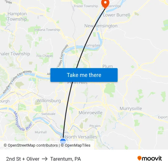 2nd St + Oliver to Tarentum, PA map