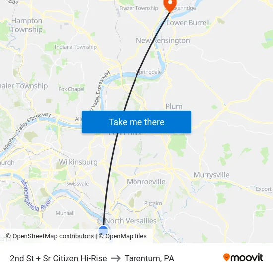 2nd St + Sr Citizen Hi-Rise to Tarentum, PA map