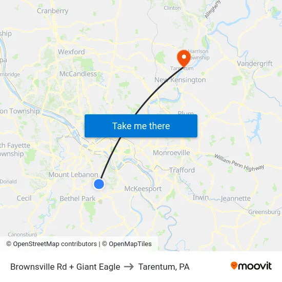 Brownsville Rd + Giant Eagle to Tarentum, PA map