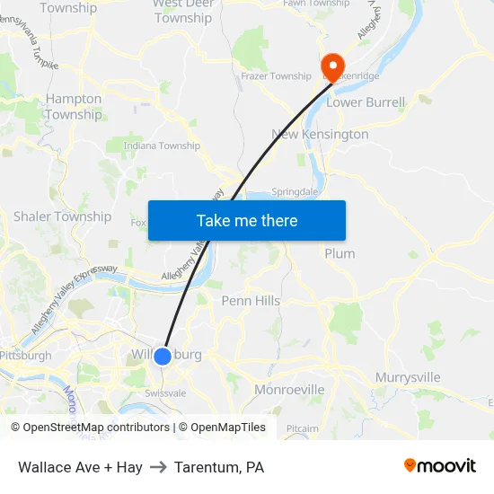 Wallace Ave + Hay to Tarentum, PA map