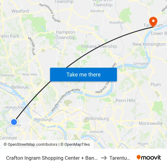 Crafton Ingram Shopping Center + Bank (Citizens) to Tarentum, PA map