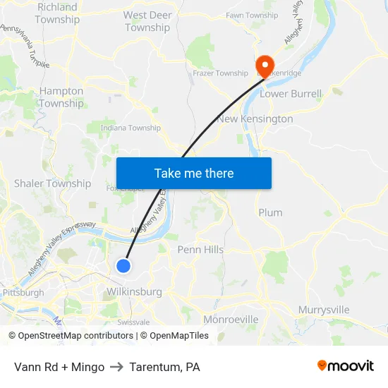 Vann Rd + Mingo to Tarentum, PA map
