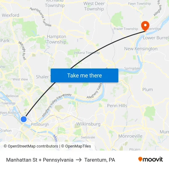 Manhattan St + Pennsylvania to Tarentum, PA map