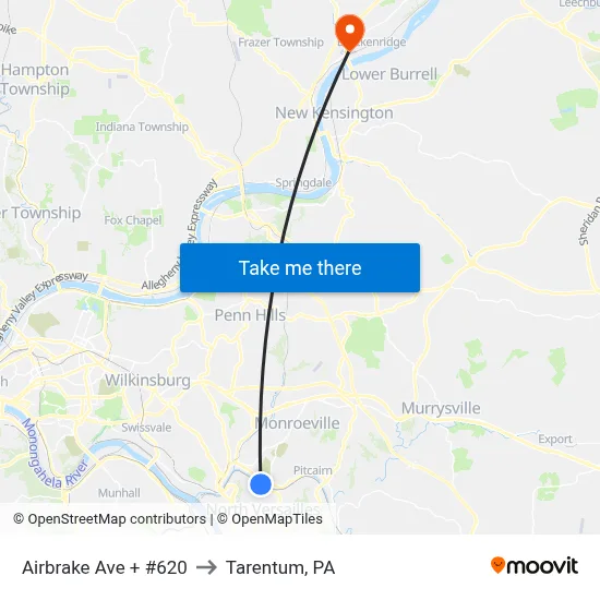 Airbrake Ave + #620 to Tarentum, PA map
