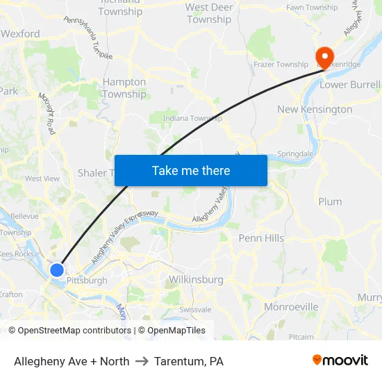 Allegheny Ave + North to Tarentum, PA map