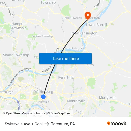 Swissvale Ave + Coal to Tarentum, PA map