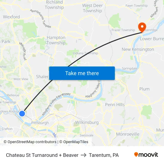 Chateau St Turnaround + Beaver to Tarentum, PA map
