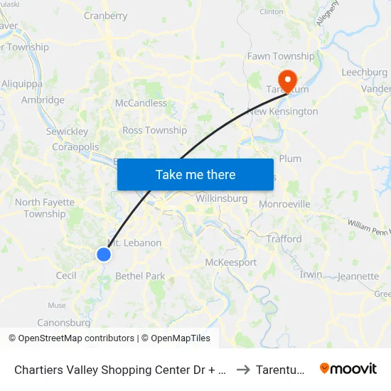 Chartiers Valley Shopping Center Dr + Giant Eagle to Tarentum, PA map