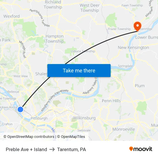 Preble Ave + Island to Tarentum, PA map