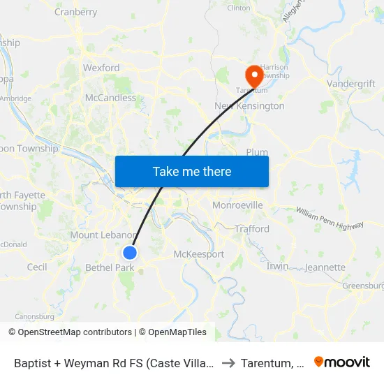 Baptist + Weyman Rd FS (Caste Village) to Tarentum, PA map