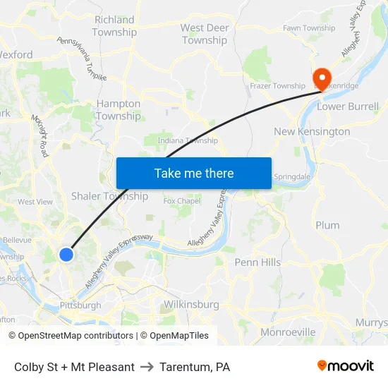 Colby St + Mt Pleasant to Tarentum, PA map