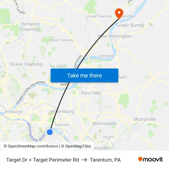 Target Dr + Target Perimeter Rd to Tarentum, PA map